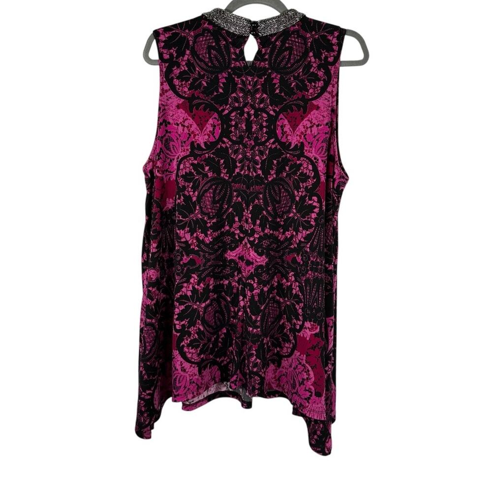 Alfani Woman Black and Deep Pink Embellished Collar Top Size 2X - Picture 2 of 4